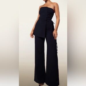 Elegant Black Women's Wide-Leg Lace Up Jumpsuit